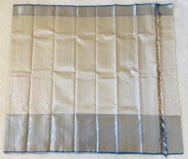 Kanchipuram/Kanchivaram handloom pure tissue silk saree | Ivory and muted steel blue | Silk Mark | Ships from California